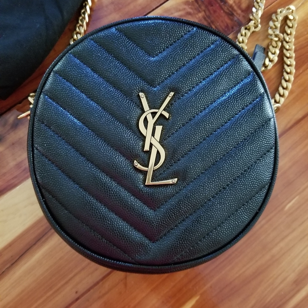 YSL Black Leather Round Crossbody